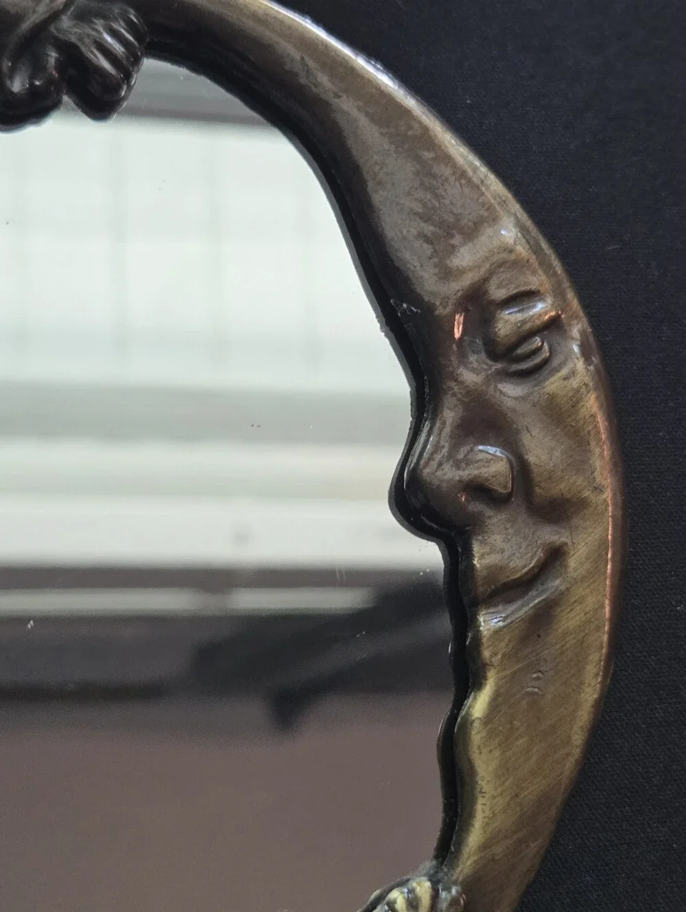 Vintage Art Nouveau Bronze Pierrot Clown Hand Mirror